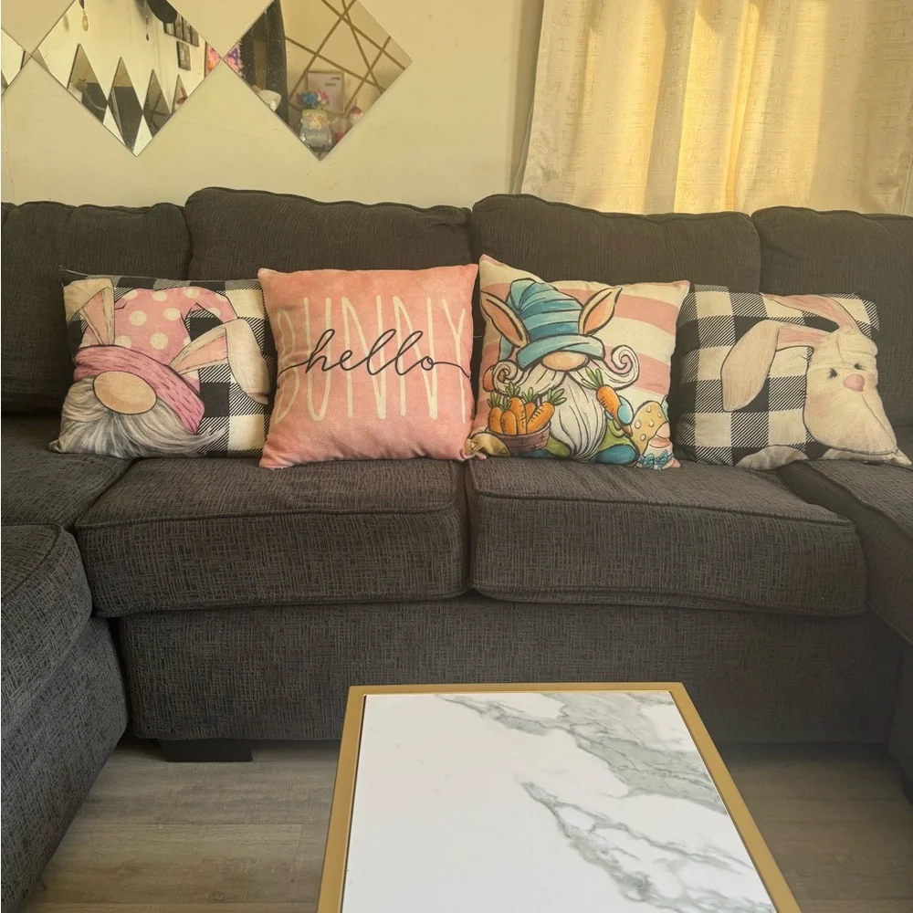 Easter Gnome & Bunny Decorative Throw Pillow cover Set - Pink, Blue, Gray